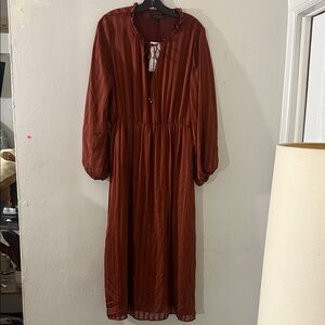 Zara Long Sleeve Maxi Dress in Rust